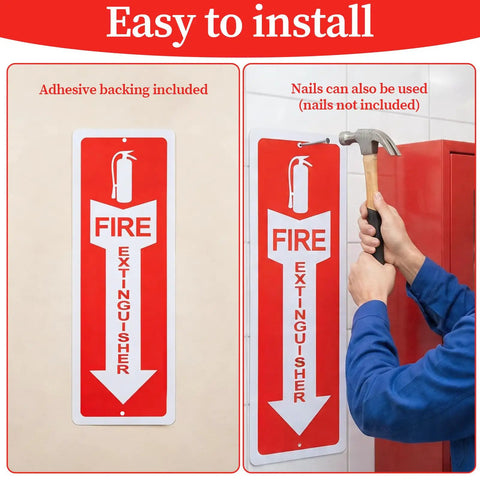 Top Shelf Two Pack Fire Extinguisher Signs Built Tough With Heavy Duty Stainless Steel For Crisp Wall Mount Safety Markings That Give Your Spot The Legit Compliance Vibe You Need