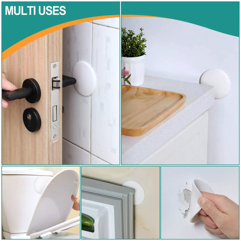 Heavy Duty 3.15 White Silicone Door Stopper Bumpers 6 Pack Wall Protectors with multi-use on different surfaces and door.