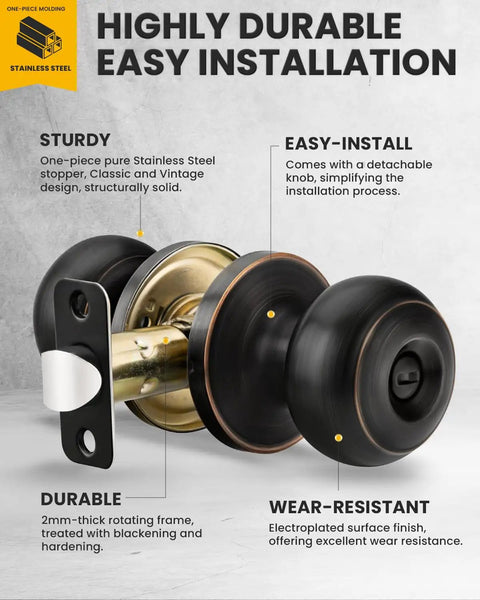 Oil Rubbed Bronze Interior Door Knob Privacy Set For Bedroom And Bathroom Doors, No Key Privacy Lock, product diagram