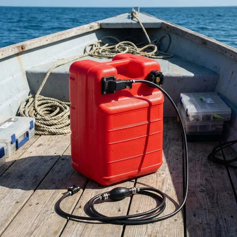 Portable 6 Gallon 24L Marine Fuel Tank With 9.8 Foot Hose Level Gauge And L Shaped Handle Easy To Carry Dual Venting Cap System