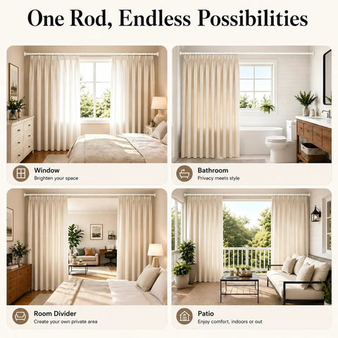 Heavy Duty No Drill Curtain Rod Tension Rod For Windows 66 To 120 Inches White Indoor Outdoor Use Extra Long For Patio And Bedroom