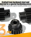 3 Pack Hardened Steel Pinion Gear Set 0.6M For 1/10 RC Cars With 3.175mm Shaft Includes 17T 18T 19T Pinions Upgrade For Traxxas Tamiya ARRMA Brushed And Brushless Motors Best Value Upgrade image showing three gears