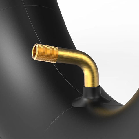 Heavy Duty Inner Tube 4.10/3.50-6 With TR-87 Angled Valve Stem for Mowers, wheelbarrows, Go Karts, close-up angled view