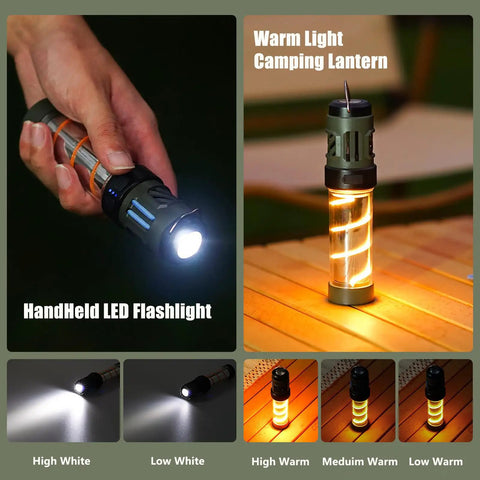 Portable LED Lantern And Flashlight Combo With Dual Heating Magnetic Mount And Tripod Ready Design