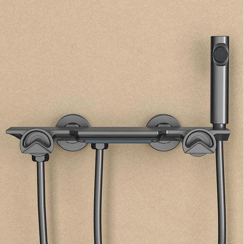 CUTPOIY Shower System Wall Mounted with black controls, featuring handheld shower and split type mixer for adjustable height.