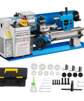 7X14 Mini Metal Lathe Machine With 550W Motor And Variable Speed Control Up To 2500 Rpm, complete with tools and accessories.
