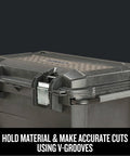 Rolling Tool Box With Wheels Lockable Black Plastic Chest For On The Go Pros showing lid detail with V groove for sawing
