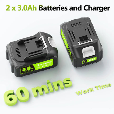 Two 3.0Ah batteries and charger for Cordless Leaf Blower With 2 Batteries And Charger, 680 CFM 260 MPH Electric Blower