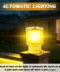 Sun Powered Solar Strobe Warning Light 360 Degree Waterproof LED Safety Light mounted outdoors, glowing in the night.