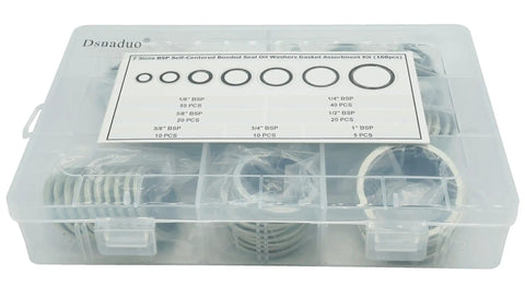 Oil Washer And Gasket Kit 160Pcs With Seven Sizes Dowty Self Centered Bonded Seal Washers In Plastic Box