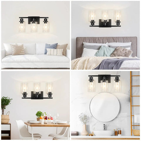 Three Light Matte Black Vanity Fixture For Bathroom Over Mirror And Hallway Wall Lights For Kitchen Bedroom Living Room
