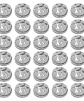Thirty Five Pack Non Metallic Push In Cable Connectors For Three Eighths Through Half Inch Electrical Conduit Work Gray Plastic Bulk Wire Fittings For Knockouts arranged in a grid.