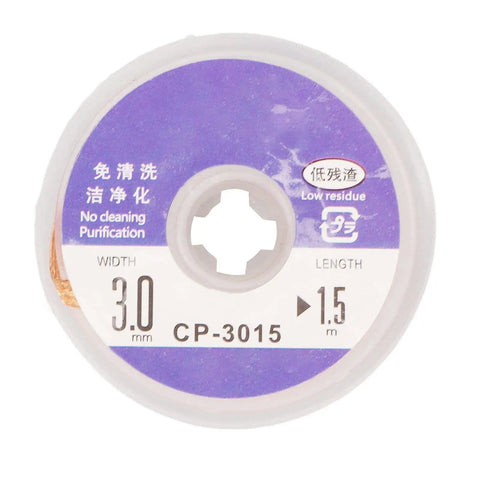 Pro Grade Desoldering Solder Wick Braid 1.5m Red Copper With No Clean Flux For Fast Heat Transfer, 3.0mm width, CP-3015 spool