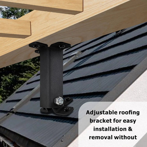 Heavy Duty Beefed Up Adjustable Roof Riser Beam Bracket Kit For Pergola And Gazebo Roof Mounts Black Saddle Post And Beam Brackets Durable Steel Construction Weatherproof Versatile Riser System For Decks And Outdoor Structures