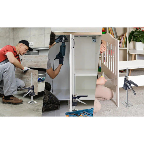 Heavy Duty Furniture Lifter Jacks 2 Pack, 15.5 Inch Portable Arm Hand Lifting Tool For Cabinets And Furniture Installations in use