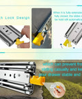 Heavy Duty Locking Drawer Slides Set 10 To 72 Inch Full Extension Ball Bearing Rails showcased with lock mechanism detail