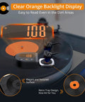Upgraded Digital Turntable Stylus Force Scale Gauge For Precise Cartridge Tracking And Pro Grade Vinyl Sound Quality Essential Tool To Protect Records And Your Turntable Investment with orange backlit display on turntable