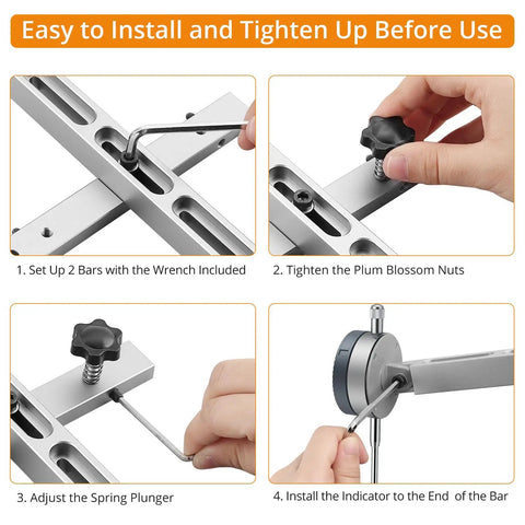 Step-by-step guide for installing Digital Dial Indicator Table Saw Gauge for Three Quarters Inch Miter Groove and Wider Pro Grade Blade.