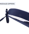 Side view of Outdoor Bistro Chair Cushions Set Of 2, 15 Inch Round Seat Cushions with ties, showing concealed zippers.