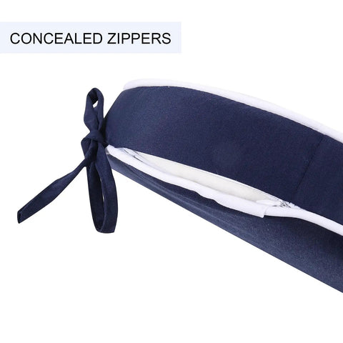 Side view of Outdoor Bistro Chair Cushions Set Of 2, 15 Inch Round Seat Cushions with ties, showing concealed zippers.
