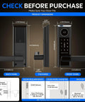 Product dimensions diagram for Next Level Smart Door Lock With Onboard Video Doorbell And Quick Fingerprint Access.