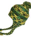 Cozy Winter Wool Knit Beanie With Fleece Lined Earflaps For Cold Weather Ski And Mountaineering, Ultra Warm, Green and Yellow
