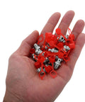 Rock Solid Grease Fitting Cap Replacement Kit With Iron And Rubber Build For Tough Jobs Featuring User Friendly Precision Nozzles And Hose Tips Plus Twenty Five Sets To Keep Your Machinery Smoother And Running Better, red caps in hand