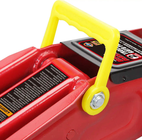 Close-up of handle on 1.5 Ton Hydraulic Trolley Floor Jack With Blow Mold Carrying Case, Heavy Duty Steel Car Jack For DIY Garage Use, Red