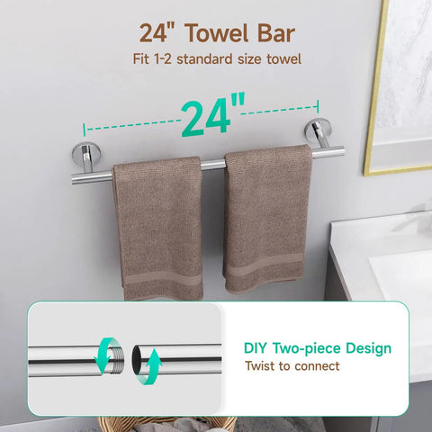 Polished Chrome 4 Piece Bathroom Hardware Set Stainless SUS304 Wall Mounted Includes 24 Inch Towel Bar