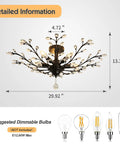 Vintage Crystal Chandelier Five Light Semi Flush Mount Ceiling Light In Black dimensions with bulb suggestions.
