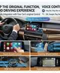 BMW Wireless CarPlay Android Auto Retrofit Kit Decoder Box for NBT System in use with touchscreen and steering wheel controls.