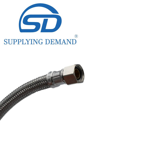 Universal Dishwasher Install Kit With 6 Foot Stainless Steel Hose And 6 Foot Power Cable Copper Elbow Wire Connectors Teflon Tape Hose Clamp And Electrical Lock Clamp For Easy Leak Free Installation showing metal hose detail