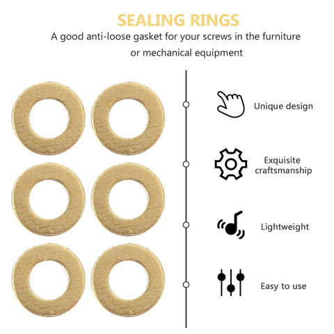 Check Out These Awesome 50 Pack M5x10 mm Brass Flat Washers With Thick Copper Sealing Gaskets showing six brass sealing rings