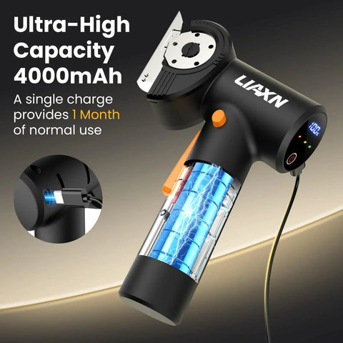 Heavy Duty Electric Cardboard Cutter With Tungsten Steel Blades, 4000Mah Battery And High Torque Brushless Motor with charging port.