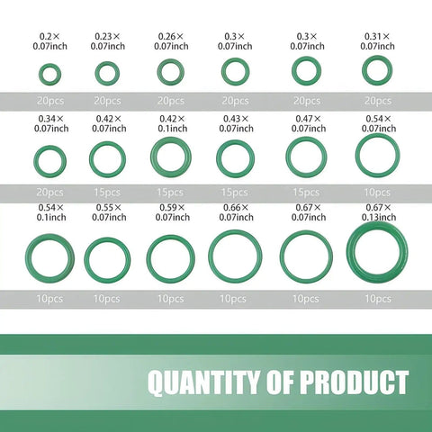 Air Conditioning Compressor Seal Ring Kit For Cars, 18 O Type Rubber O Rings specifications and quantities chart