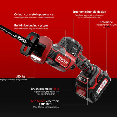 Beast 20V Max Brushless Cordless Recip Saw With LED Light 3100 RPM 5Ah Battery And Fast Charger Includes Multi Blades
