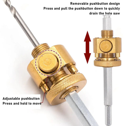 Heavy Duty Alloy Steel Hole Saw Kit With Integrated Dust Bowl Arbor For Drilling Clean Deep Holes In Solid Wood Plywood And Lumber Projects Perfectly Sized At 125mm Or 1.57 Inches For Serious DIYers And Pros Who Need A Reliable Cut Every Single Time. Brass removable pushbutton arbor for hole saw drill use