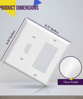 2 Gang White Decorator And Toggle Wall Plate Set, 4.50 x 4.57 inches dimensions, gloss finish, unbreakable polycarbonate construction