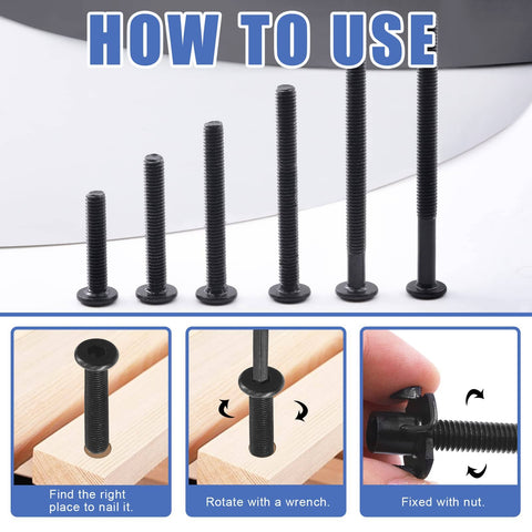 181Pcs M6 Hardware Kit All In One For Wood Furniture And Baby Crib Screws Set With Hex Socket Cap Bolts instruction guide