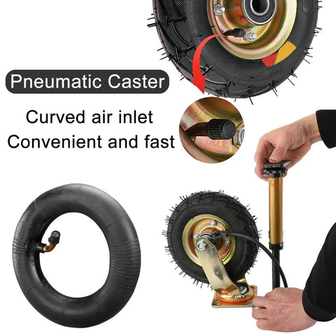 Straight Up Heavy Duty Five Pack Industrial Replacement Casters With Three Swivel And Two Fixed Soft Rubber Wheels Roll Smooth For Carts Workbenches Zero Hassle Shock Absorbing Screw Hardware featuring pneumatic caster with curved air inlet.