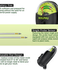 Close-up of 4 In 1 Soil Tester Moisture pH Sunlight And Fertility Meter showing dial, single probe sensor, and rotatable design.