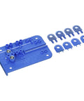 Rock Solid Full Kerf Table Saw Splitter For Zero Burn Wood Cutting Anti Kickback Safety Guard in blue with dividers.