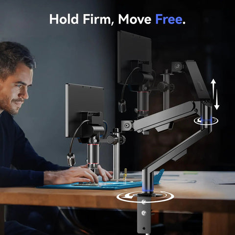 3D Digital Microscope For Soldering With Magnetic Dual Lens, 360 Degree Side Viewing, 7 Inch IPS Screen, 3K Resolution, HDMI And USB Output, Gooseneck Light, Repair Mat, 16GB Built In Memory, Pro Grade Tool For PCB Repair And Jewelry Inspection. Adjustable arm