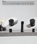 Matte Black Deck Mount Bathtub Faucet With Waterfall Flow Three Hole Tub Filler With Two Handles All Brass Construction Ceramic Cartridge