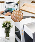 Top Shelf Bulk Pack 2000 Self Adhesive Cork Bumper Pads For Cabinet Doors Furniture Protectors on tabletop, laptop, and drawer.