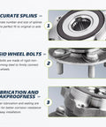 Close-up of front driver and passenger CV axle and wheel bearing hub assembly for Subaru Legacy Outback 2005 2009 with splines, bolts, and sealing features visible.