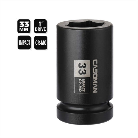 1 Inch Drive 33mm Deep 6 Point Axle Nut Socket, heavy duty chrome molybdenum steel impact socket with high torque grip