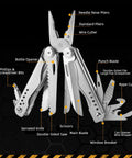 Everyday Carry 18 In 1 Multitool Pliers With Ergonomic Handle Stainless Steel Pocket Tool featuring labeled multifunction tools
