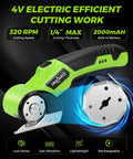 Heavy Duty Cordless Electric Scissors With Led Light And Safety Lock, 4V motor, lightweight design for cutting fabric and cardboard.