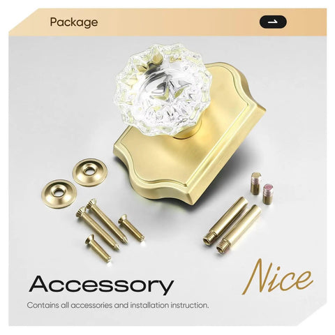 Gold Finish Single Sided Push Pull Door Handle Set 4 Pack Non Locking Heavy Duty Zinc Alloy Easy Install For Cabinets Closets And Interior Doors With Sleek Crystal Look package with screws and spacers